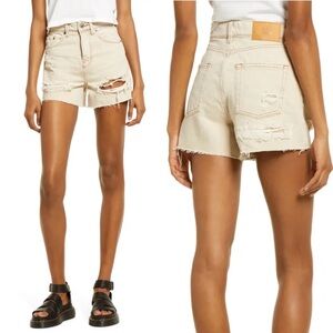 Urban Outfitters Beige Ripped Pax High Waisted Denim Shorts Size 29